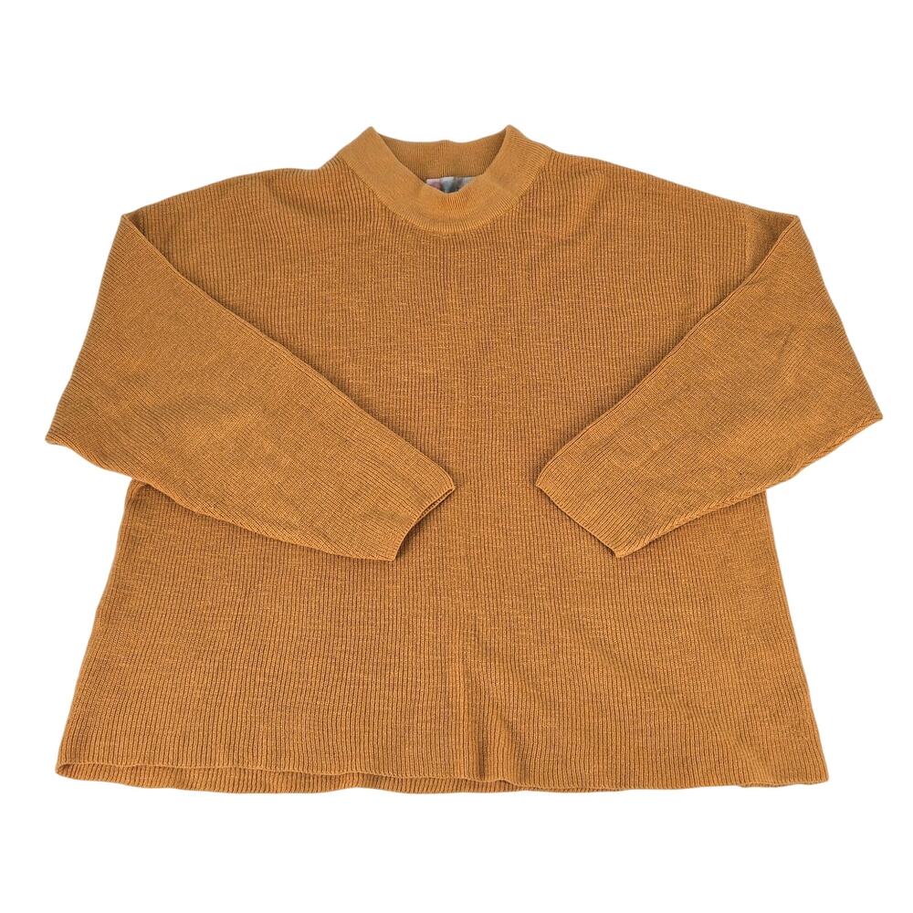 Free People FP Beach Mock Neck Cotton Blend Fisherman Sweater Ribbed Mustard